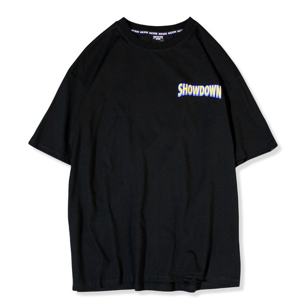 Férfi póló két színben, rövid ujjú színes felirattal