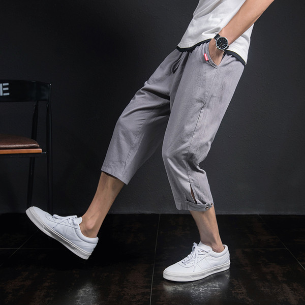 Ανδρικά παντελόνια 7/8 με γκρι και μαύρους δεσμούς