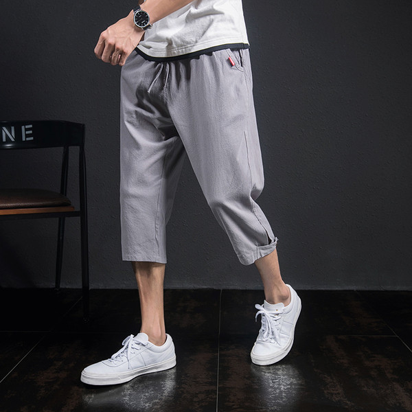 Ανδρικά παντελόνια 7/8 με γκρι και μαύρους δεσμούς