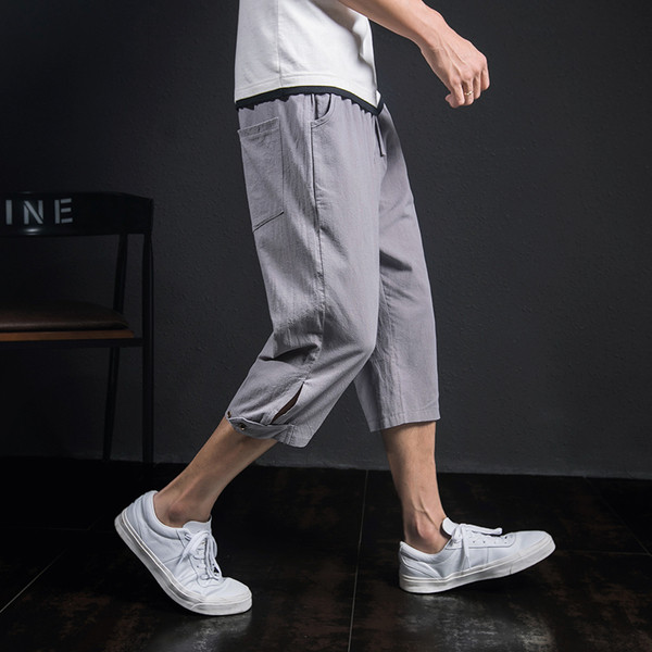 Ανδρικά παντελόνια 7/8 με γκρι και μαύρους δεσμούς