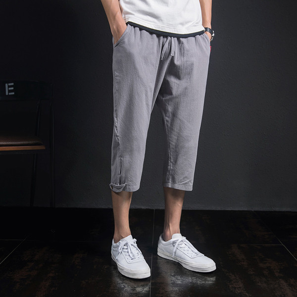 Ανδρικά παντελόνια 7/8 με γκρι και μαύρους δεσμούς