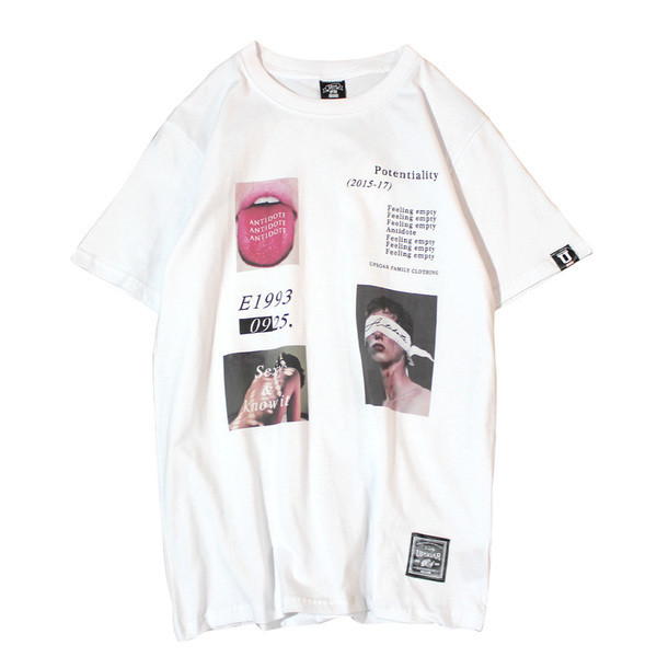 Fekete-fehér férfi póló színes nyomattal