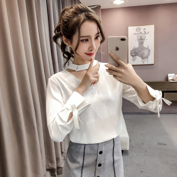 Stílusos női ing V-nyakkal és szalagokkal