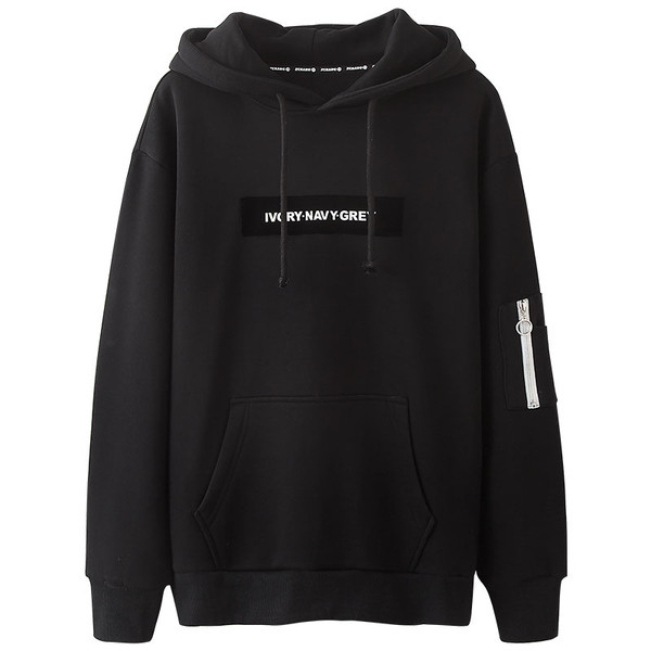 Férfi sportpulóver több színben kapucnival, zsebekkel, felirattal