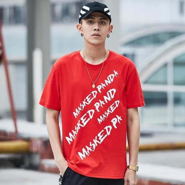 Lezser széles férfi blúz rövid ujjal fehér, fekete és piros felirattal