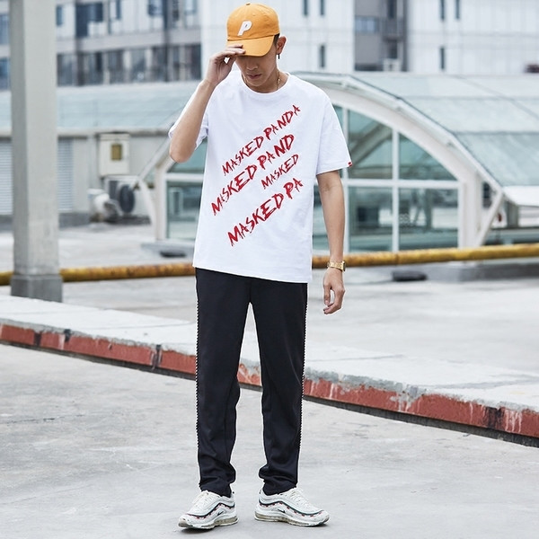 Lezser széles férfi blúz rövid ujjal fehér, fekete és piros felirattal