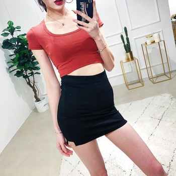 Λεπτή κοντή φούστα τύπου λεπτού τύπου με μεγάλη μέση σε τρία χρώματα