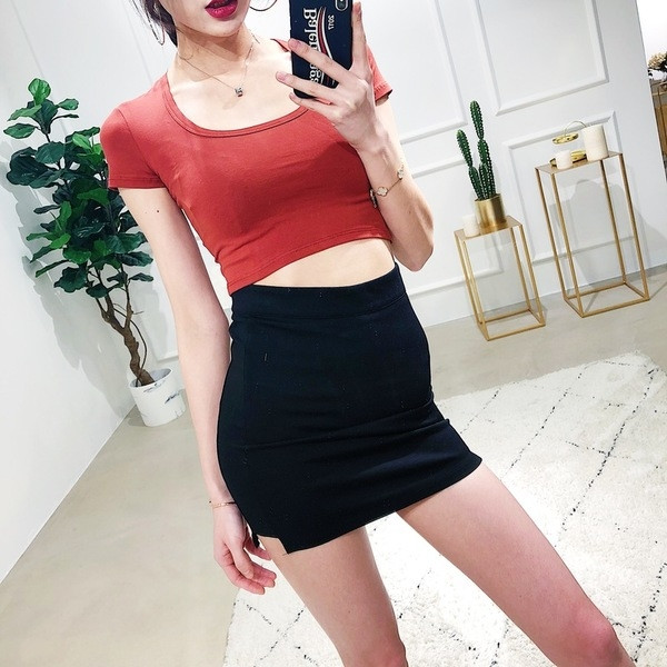 Λεπτή κοντή φούστα τύπου λεπτού τύπου με μεγάλη μέση σε τρία χρώματα