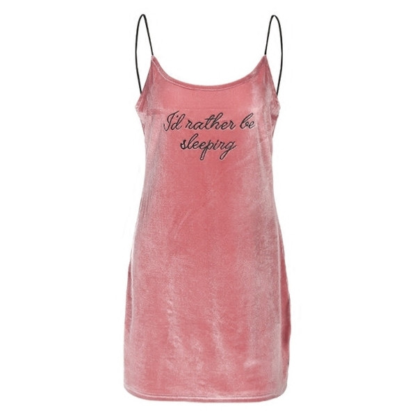 Σύντομο γυναικείο φόρεμα από βελούδινη  με λεπτές λωρίδες και επιγραφή