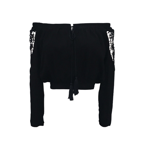 Κομψή, καθαρή μπλούζα με πεσμένα ώμους και freestyle σε μαύρο και άσπρο χρώμα