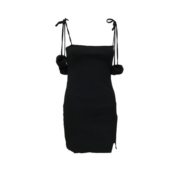 Κομψό γυναικείο φόρεμα με κοντό μανίκι  με λεπτούς ιμάντες ώμου και μαύρες διακοσμήσεις