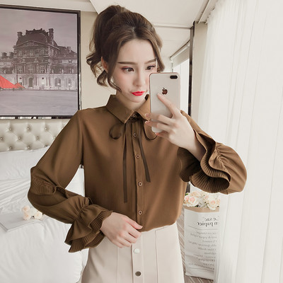 Κομψό γυναικείο πουκάμισο με κορδέλα και  λεπτά μανίκια