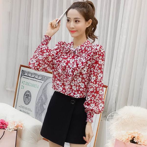 Női sifon ing virágos motívumokkal és szalaggal