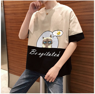 Ευρεία ανδρική μπλούζα T-shirt με κοντό μανίκι και εκτύπωση