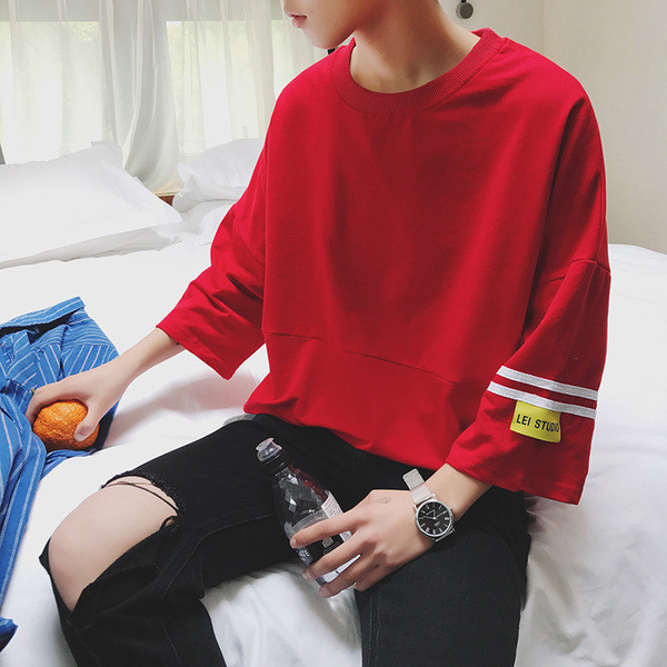 Tricou bărbătesc de vară în mai multe culori cu dungi pe mâneci