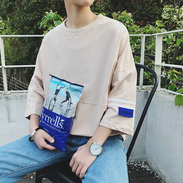 Tricou bărbătesc de vară în mai multe culori cu dungi pe mâneci