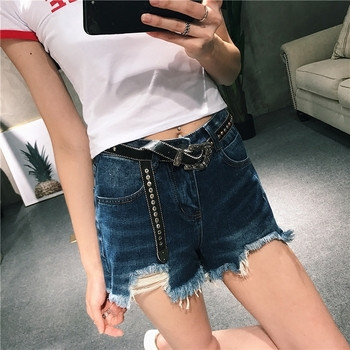 Μοντέρνα γυναικεία short jeans με υψηλή μέση και περιθώρια σε τέσσερα χρώματα