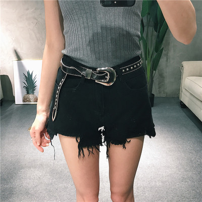 Μοντέρνα γυναικεία short jeans με υψηλή μέση και περιθώρια σε τέσσερα χρώματα