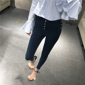 Sportos és elegáns női nadrág magas derékkal és dekoratív gombokkal, három színben