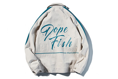 Férfi széles kabát három színben, hátoldalán felirattal