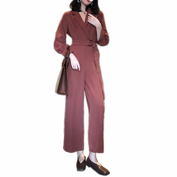 Κομψό γυναικεία ολόσωμο  με ντεκολτέ και ζώνη σε σχήμα V σε δύο χρώματα