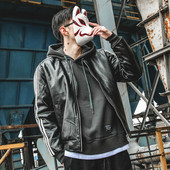 Μαύρο δερμάτινο μπουφάν για άνδρες με εσωτερική τσέπη και στρίφωμα