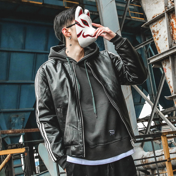 Μαύρο δερμάτινο μπουφάν για άνδρες με εσωτερική τσέπη και στρίφωμα