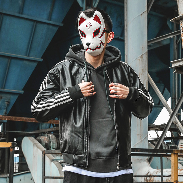 Μαύρο δερμάτινο μπουφάν για άνδρες με εσωτερική τσέπη και στρίφωμα