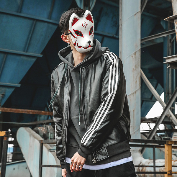 Μαύρο δερμάτινο μπουφάν για άνδρες με εσωτερική τσέπη και στρίφωμα