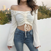 Κομψή γυναικεία κοντομάνικη μπλούζα με φαρδιά μανίκια σε δύο χρώματα