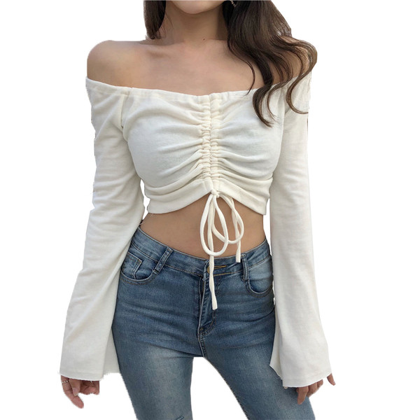 Κομψή γυναικεία κοντομάνικη μπλούζα με φαρδιά μανίκια σε δύο χρώματα