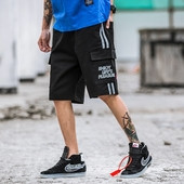 Ανδρικό casual κοντό παντελόνι με τσέπες σε μαύρο και πράσινο χρώμα