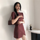 Αθλητικό casual shorts γυναικείο φόρεμα με O-κολάρο και σχισμή σε δύο χρώματα