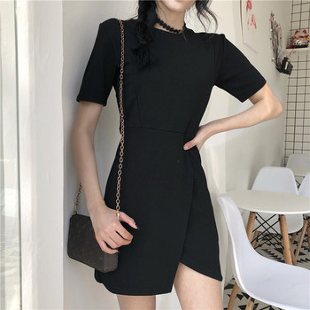 Αθλητικό casual shorts γυναικείο φόρεμα με O-κολάρο και σχισμή σε δύο χρώματα