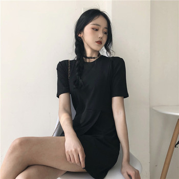 Αθλητικό casual shorts γυναικείο φόρεμα με O-κολάρο και σχισμή σε δύο χρώματα