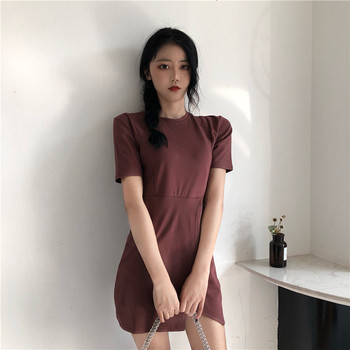 Αθλητικό casual shorts γυναικείο φόρεμα με O-κολάρο και σχισμή σε δύο χρώματα