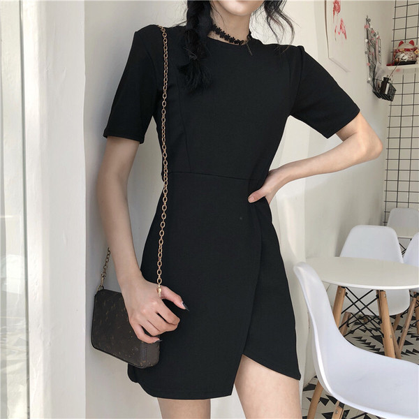 Αθλητικό casual shorts γυναικείο φόρεμα με O-κολάρο και σχισμή σε δύο χρώματα