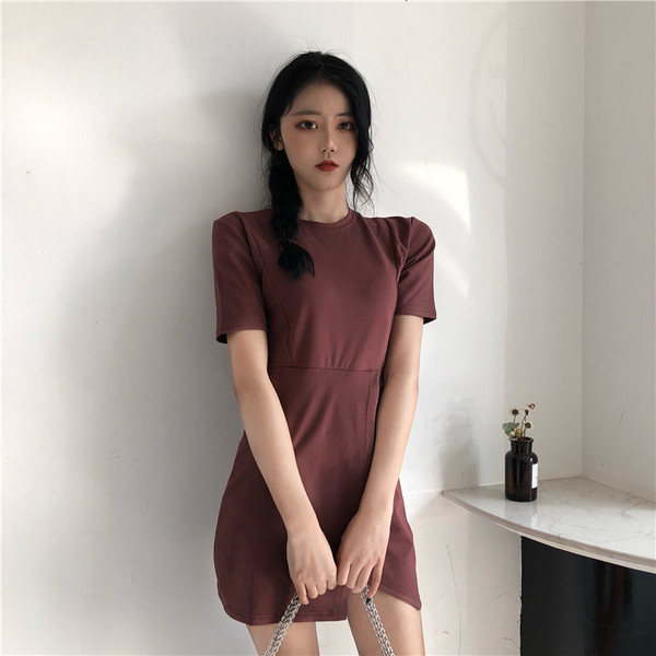 Αθλητικό casual shorts γυναικείο φόρεμα με O-κολάρο και σχισμή σε δύο χρώματα