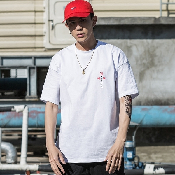 Alkalmi férfi blúz 3/4 ujjal fehér és fekete felirattal és felirattal