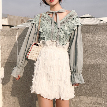 Σύγχρονη γυναικεία  μικρή φούστα με υψηλή μέση και διακοσμητικό μίνι περιθώριο σε τρία χρώματα