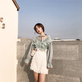 Σύγχρονη γυναικεία  μικρή φούστα με υψηλή μέση και διακοσμητικό μίνι περιθώριο σε τρία χρώματα