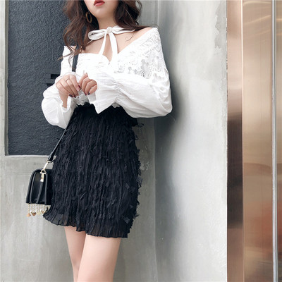 Σύγχρονη γυναικεία  μικρή φούστα με υψηλή μέση και διακοσμητικό μίνι περιθώριο σε τρία χρώματα