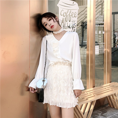 Σύγχρονη γυναικεία  μικρή φούστα με υψηλή μέση και διακοσμητικό μίνι περιθώριο σε τρία χρώματα