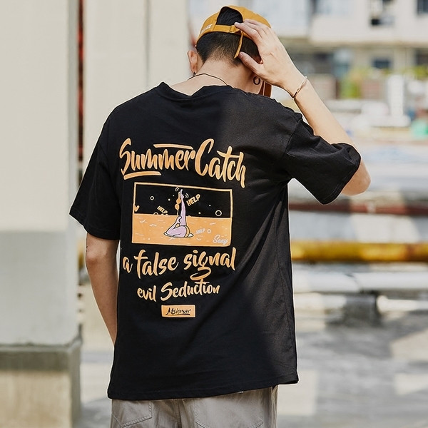 Férfi blúz 3/4 ujjal, mini rátéttel és fehér és fekete felirattal