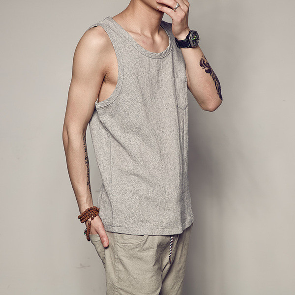 Ανδρικό αμάνικο σε δύο χρώματα με διακοσμητική τσέπη