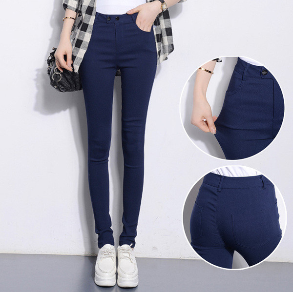 Tavaszi-őszi rugalmas női nadrág magas derékkal