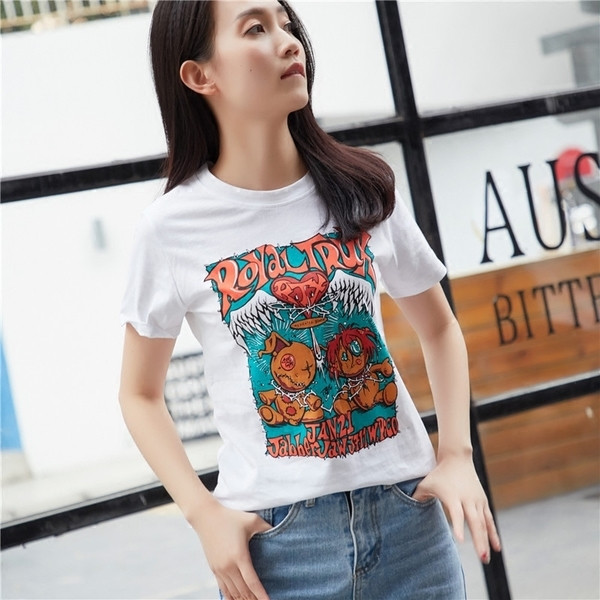 Γυναικείο μπλουζάκι με κοντό μανίκι σε λευκό χρώμα και έγχρωμη εκτύπωση