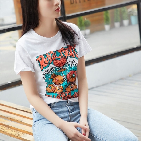 Γυναικείο μπλουζάκι με κοντό μανίκι σε λευκό χρώμα και έγχρωμη εκτύπωση