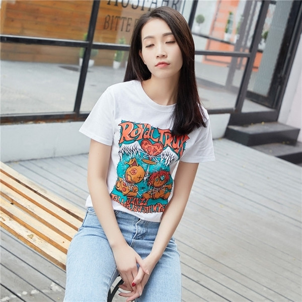 Γυναικείο μπλουζάκι με κοντό μανίκι σε λευκό χρώμα και έγχρωμη εκτύπωση