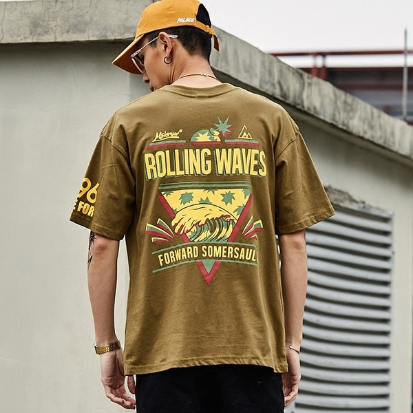 Alkalmi férfi blúz 3/4 ujjú felirattal és rátéttel - fekete, lila és zöld